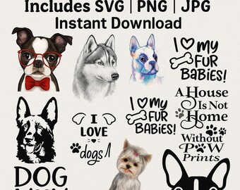 Pakiet SVG PNG dla miłośników psów: Clipart dla mamy psa, cytaty o futrzanym dziecku