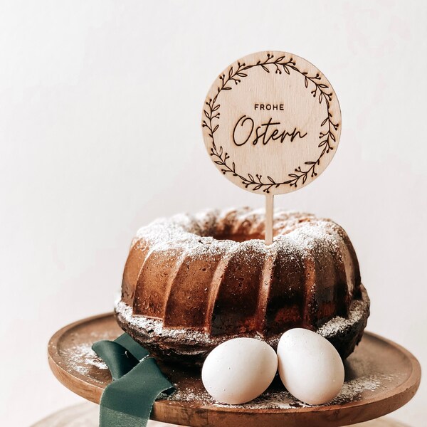 Cake Topper aus Holz „Frohe Ostern“