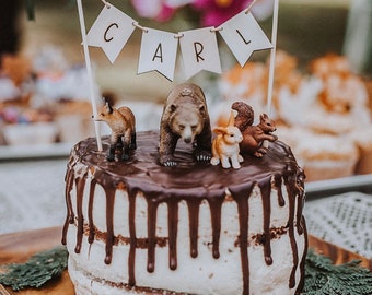 Personalized cake topper pennant chain with name wood