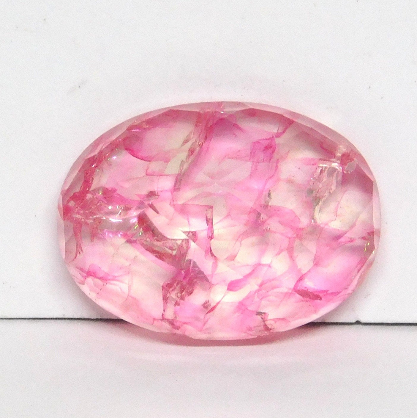 Natural Pink Cracked Crystal Gemstone16x21mm Oval Shape | Etsy