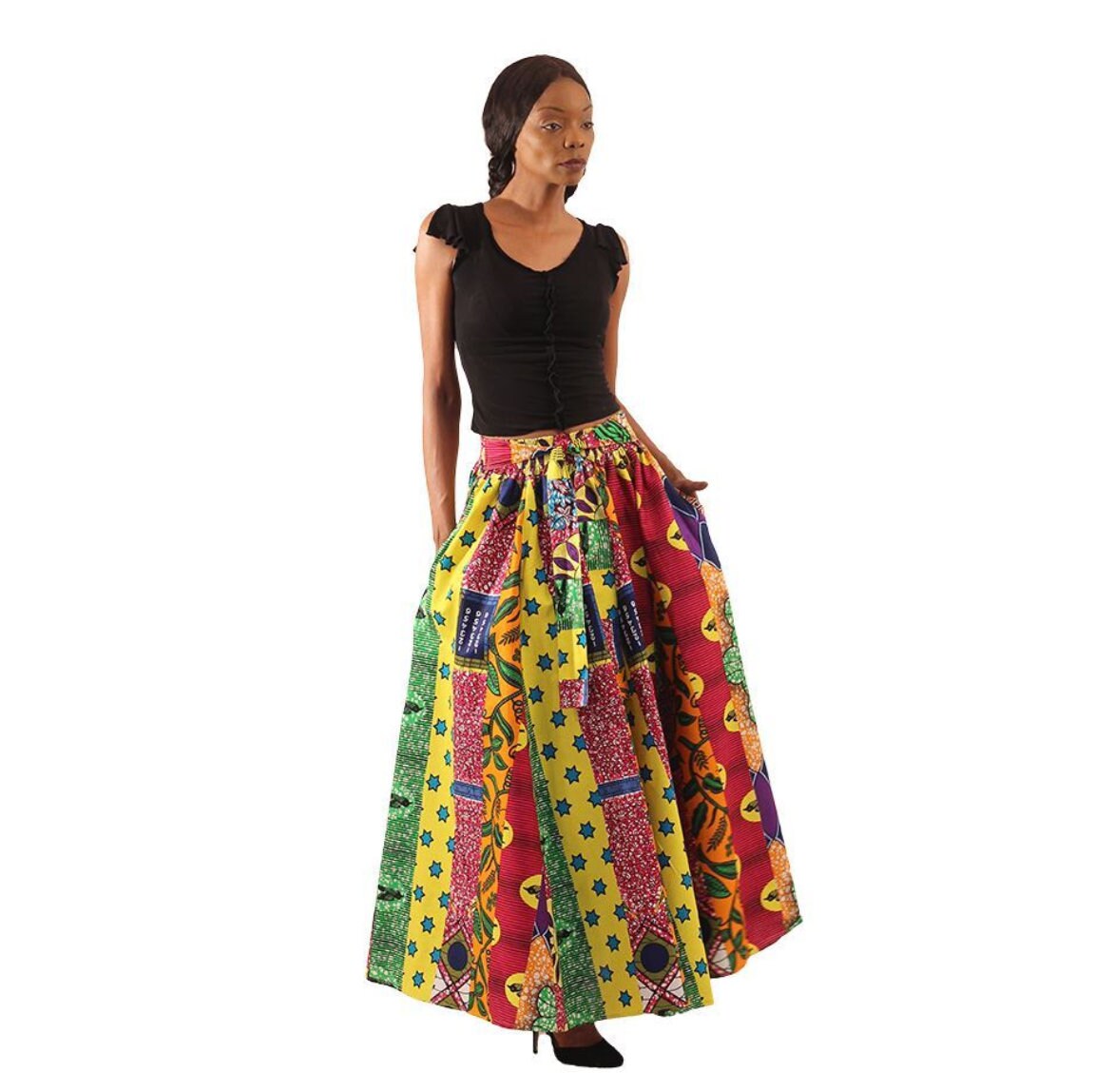 African Print Multi-Strip Maxi Skirt | Etsy