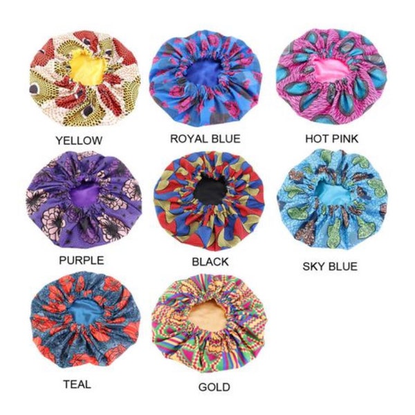 Non Slip Large REVERSIBLE African print Satin Bonnets / Ankara Satin Reversible Bonnet Black Owned Business / Christmas gift