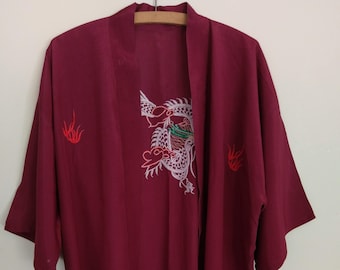 Giacca kimono in rayon bordeaux vintage