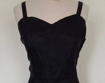 Vintage 40s 50s Dark Blue Acetate Slip Camisole Frill Dress, M L 14