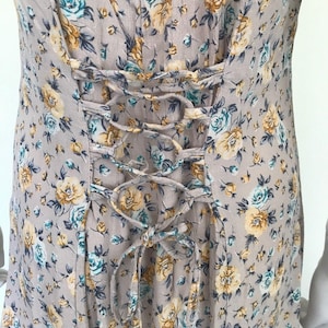 Vintage 90s Floral Viscose Midi Grunge Tie-Back Dress | M L 14 16