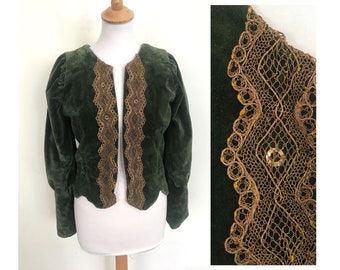 Antique Vintage 1800s Costume Velvet Metal Braid Jacket 30s 40s | Mutton Sleeve