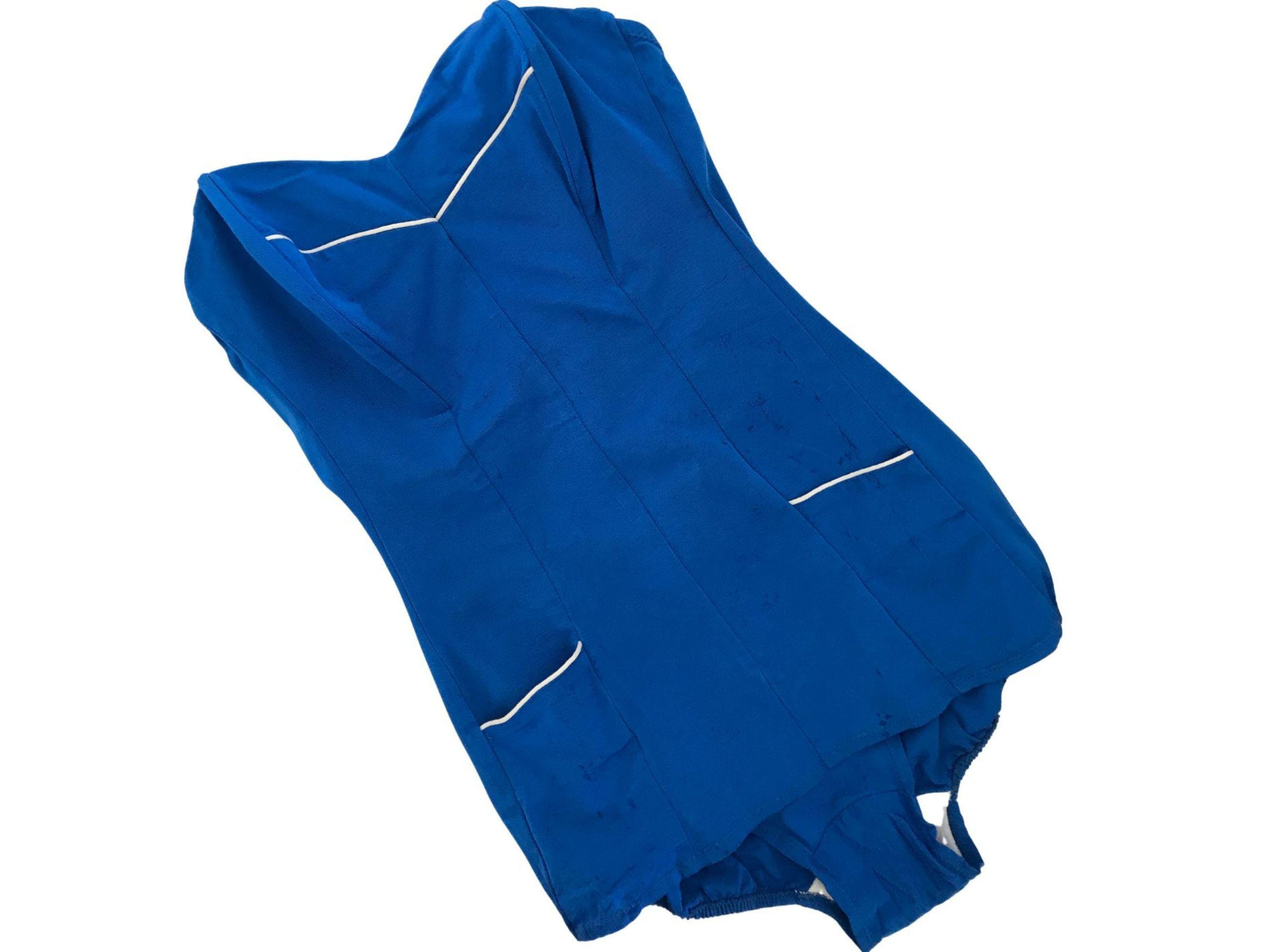 Vintage 50s St Michael Blue Boned Corset Swimsuit Bathing Suit | 36 S 10 12