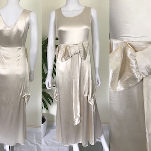 Vintage Antique 30s Ivory Satin Crepe Wedding Dress, S 8 10
