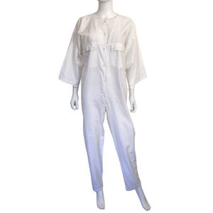 Vintage City Swingers Flowers White Cotton Boiler Suit Jumpsuit Romper M | 80s