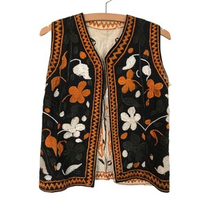 Vintage Suzani Ottoman Hand Silk Embroidered Waistcoat Vest | XS 6 | Afghan Boho image 1
