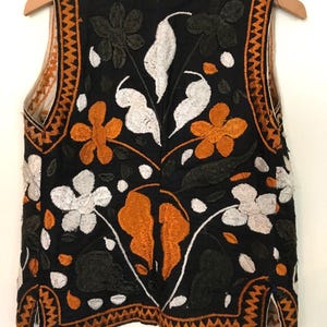 Vintage Suzani Ottoman Hand Silk Embroidered Waistcoat Vest | XS 6 | Afghan Boho image 2