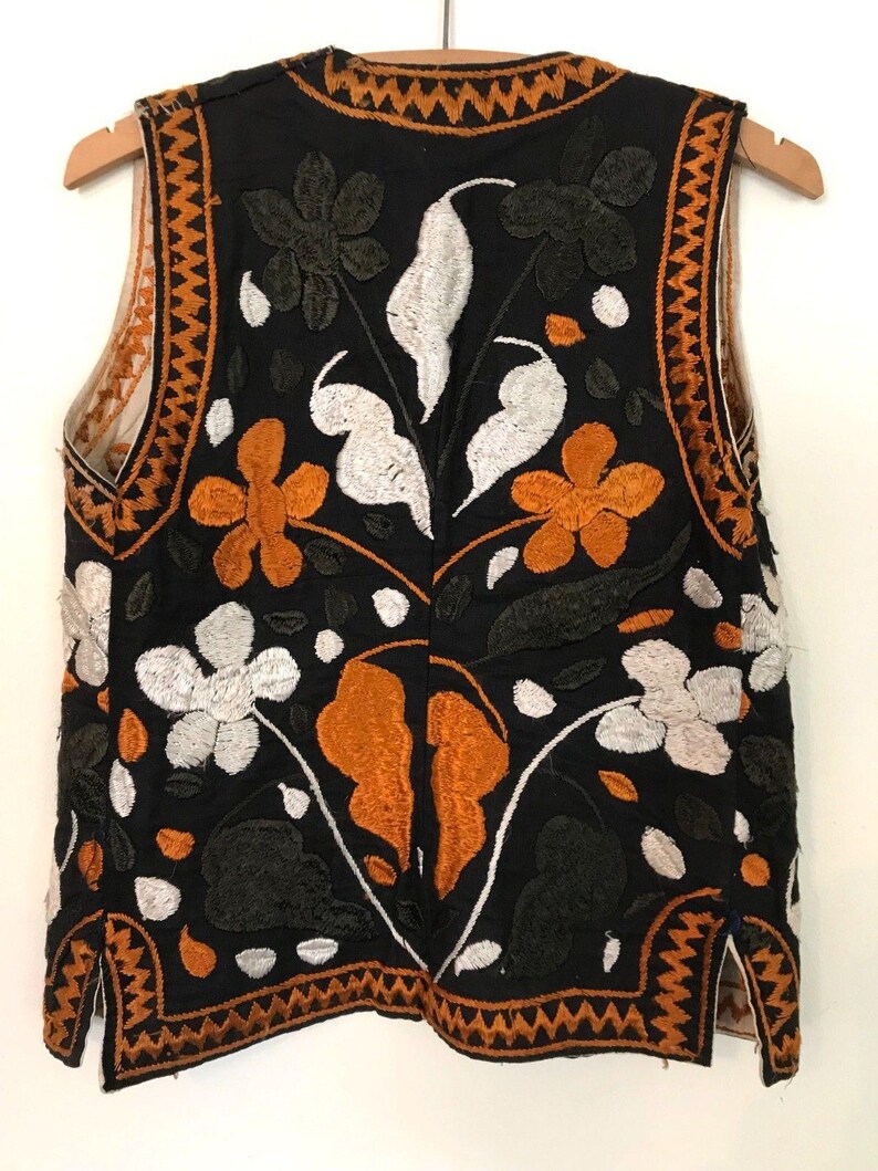 Vintage Suzani Ottoman Hand Silk Embroidered Waistcoat Vest | XS 6 | Afghan Boho image 2