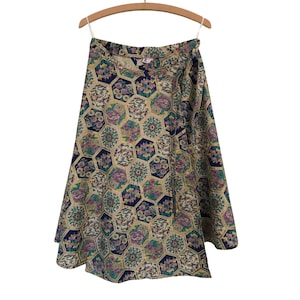 Vintage 70er Jahre Linzi Patchwork Print Baumwolle Wickelrock | S M