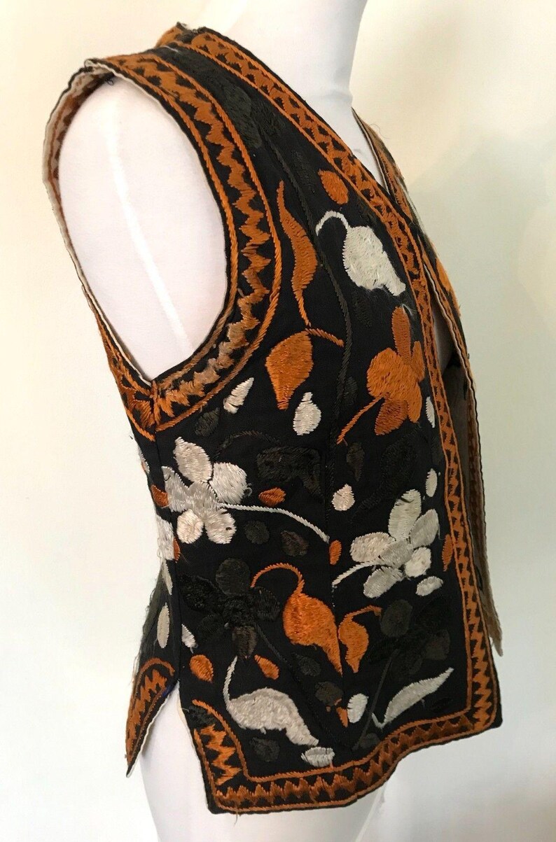 Vintage Suzani Ottoman Hand Silk Embroidered Waistcoat Vest | XS 6 | Afghan Boho image 6