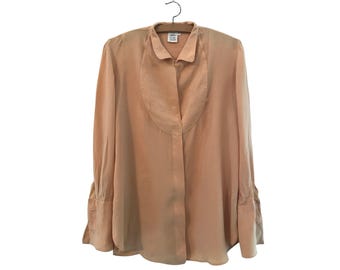 vintage Giorgio Armani - Chemisier en crêpe de soie beige foncé pêche Giorgio Armani | 40 8 S