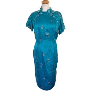 Vintage Peony Brand China Silk Satin Jacquard Cheongsam Chinese Dress | 40 12 M