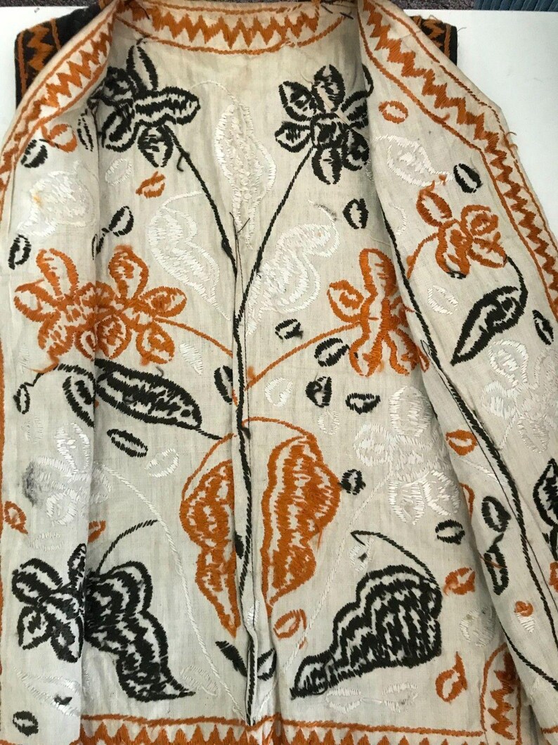 Vintage Suzani Ottoman Hand Silk Embroidered Waistcoat Vest | XS 6 | Afghan Boho image 9