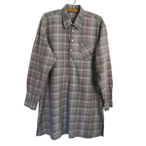 Vintage Checked Plaid Brushed Cotton Workwear Farmer Shirt | XXL | 60s | Green