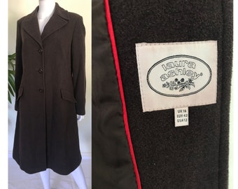 Laura Ashley Vintage 90s, Brown Wool Blend Coat, M L 14