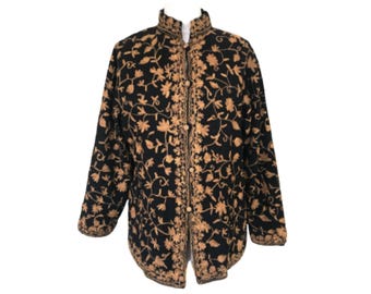 Vintage 60s 70s Embroidered Wool Jacket | S M | Kashmir Kashmiri Ethnic Boho