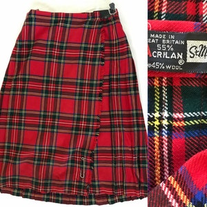 St Michael Vintage 40s Kilt, S, Red Tartan Check Wool Skirt Wrap, Scottish, Plaid