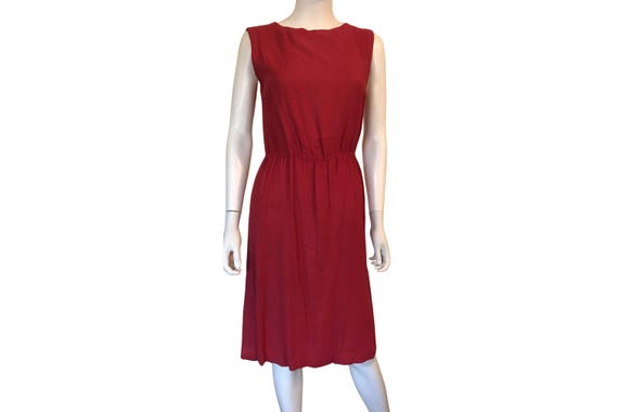 Vintage 40s Raspberry Red Sleeveless Straight Cut Dress | S 10 12 | Make Do Mend