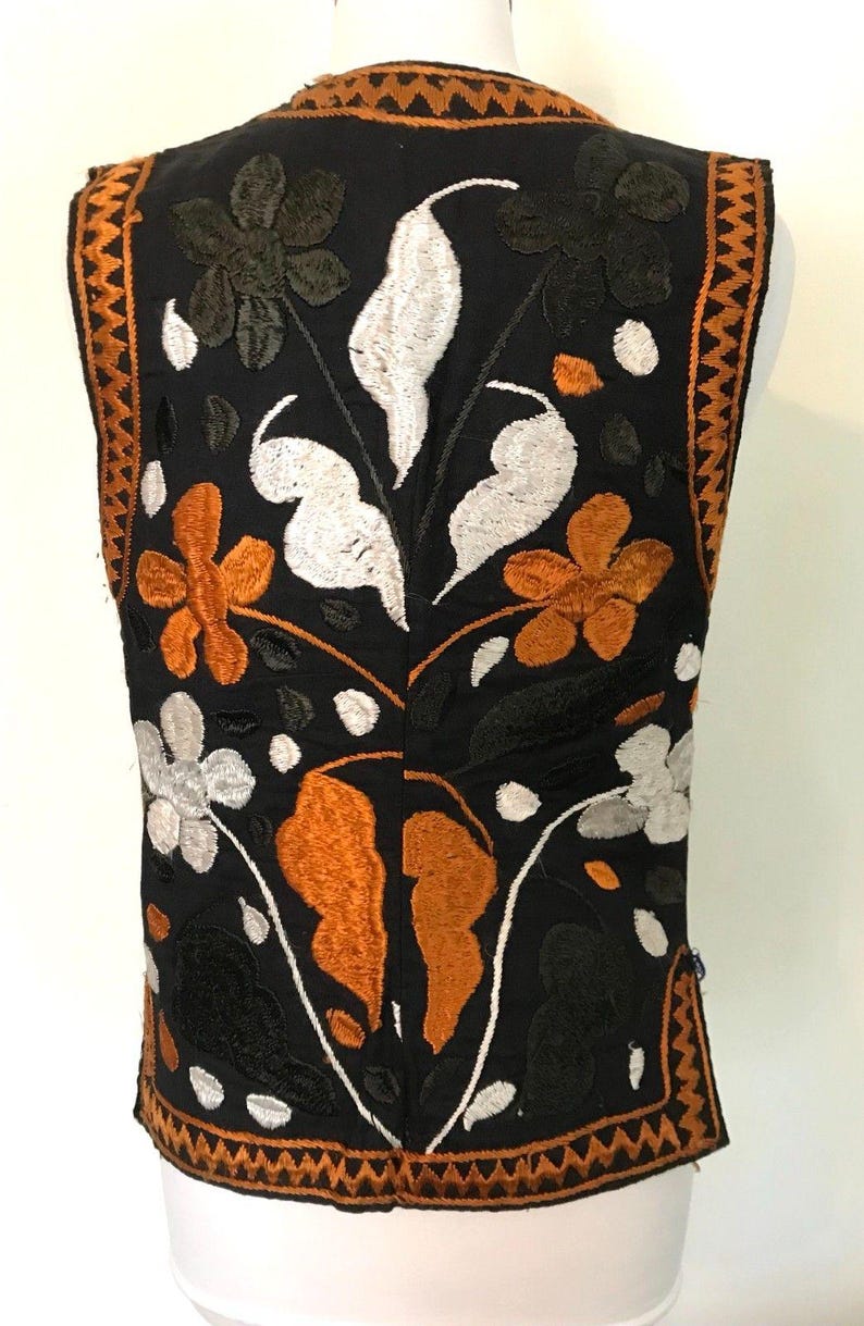 Vintage Suzani Ottoman Hand Silk Embroidered Waistcoat Vest | XS 6 | Afghan Boho image 7