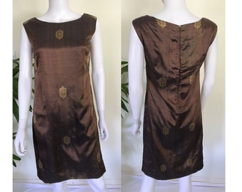 Vintage Raw Silk Handmade Shift Dress, S 8 10