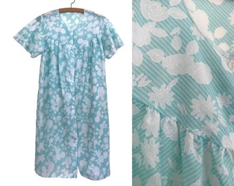 Bata vintage de los años 70 y 80, estilo camisón, azul floral, talla L
