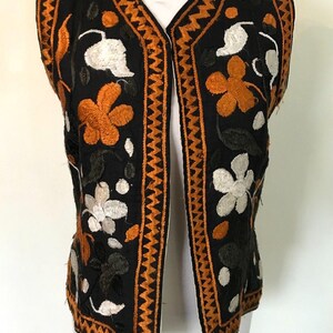 Vintage Suzani Ottoman Hand Silk Embroidered Waistcoat Vest | XS 6 | Afghan Boho image 4