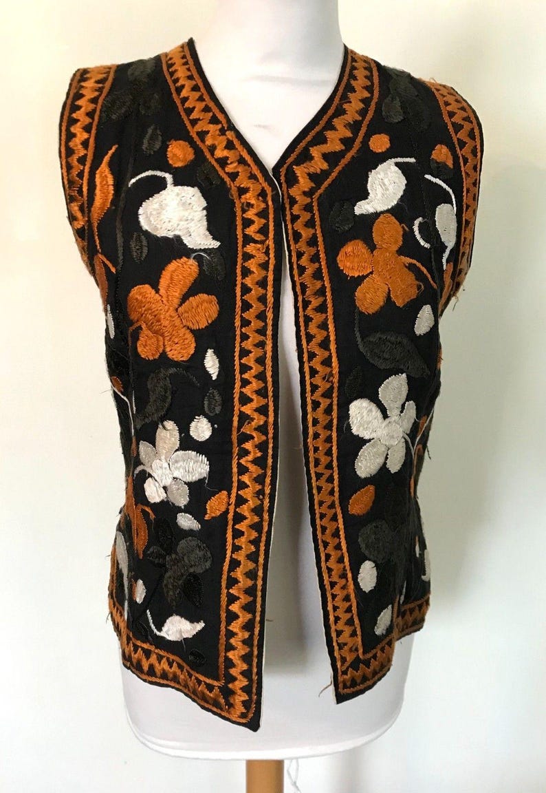 Vintage Suzani Ottoman Hand Silk Embroidered Waistcoat Vest | XS 6 | Afghan Boho image 4