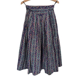 Vintage 80s Laura Ashley Cotton Ethnic Print  Dirndle Knee Skirt | XS S