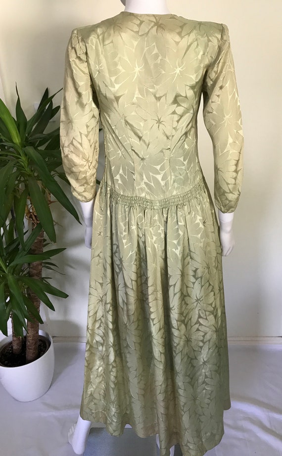 Vintage 30s Green Floral Damask Evening Gown - image 7