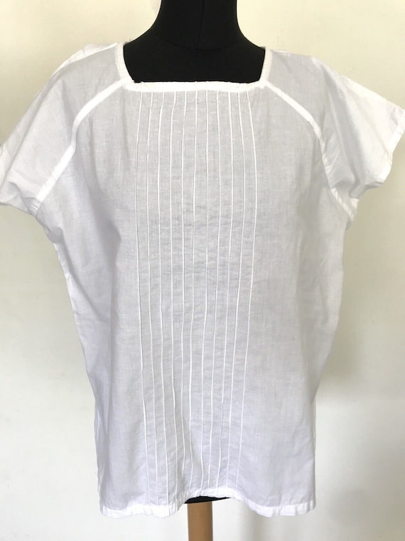 Antique Vintage White Cotton Tunic Night Work Top… - image 2