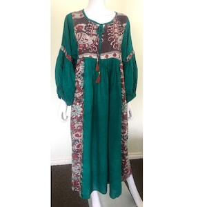 Vintage Indian Cotton Kaftan Caftan Smock Dress | S M | Boho Summer Midi | 80s