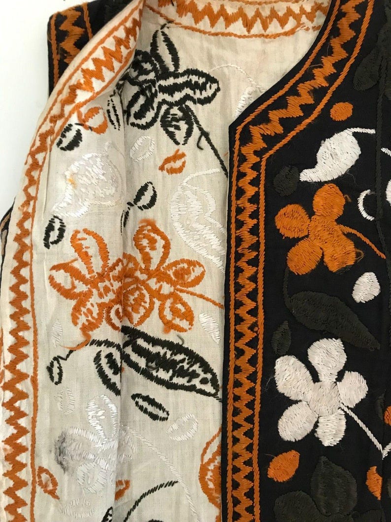 Vintage Suzani Ottoman Hand Silk Embroidered Waistcoat Vest | XS 6 | Afghan Boho image 8