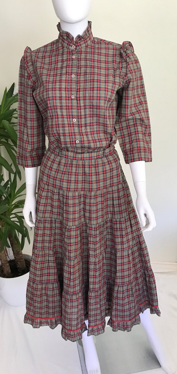 Betty Barclay Vintage Check Cotton Skirt Blouse S… - image 9