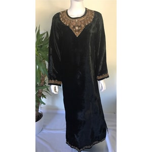 Vintage Velvet Kaftan Dress with Gold Braid Detail