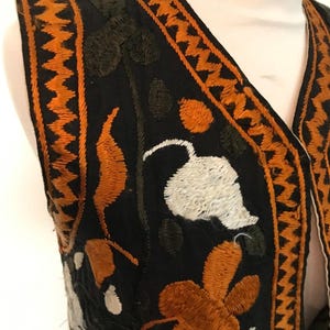 Vintage Suzani Ottoman Hand Silk Embroidered Waistcoat Vest | XS 6 | Afghan Boho image 5
