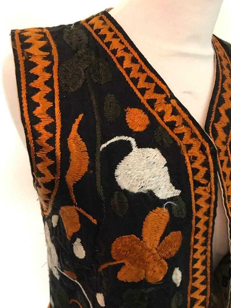 Vintage Suzani Ottoman Hand Silk Embroidered Waistcoat Vest | XS 6 | Afghan Boho image 5