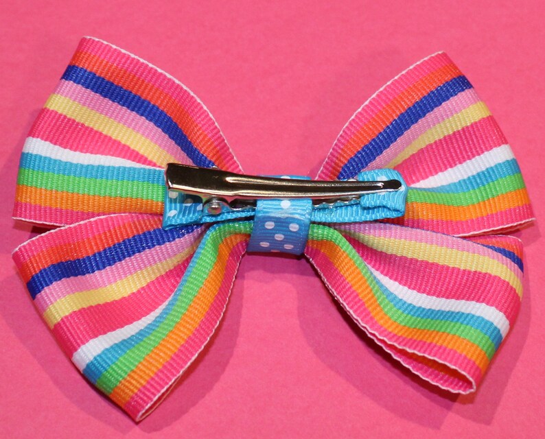 striped hair bows rainbow colored bows cute little hair bow small hair bows 4 inch hair bow Multi-colored hair bow cute bows for girls