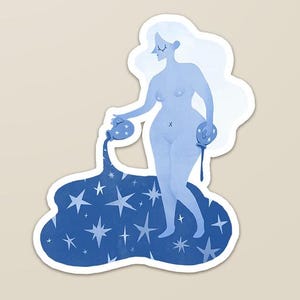 Tarotsticker ster | Blauwe godin gietend water | Mystieke Tarot Vibes | Decoratie heks en astrologie | Vinylsticker van 3 inch