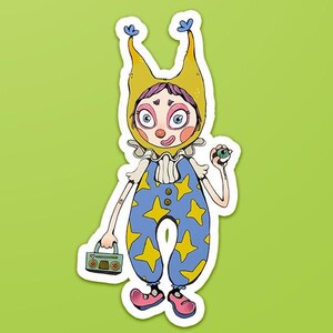 Kleine Stadt Clown Mädchen Aufkleber | Clown / Zirkusästhetik | Hochwertiger 3-Zoll-Vinyl-Aufkleber