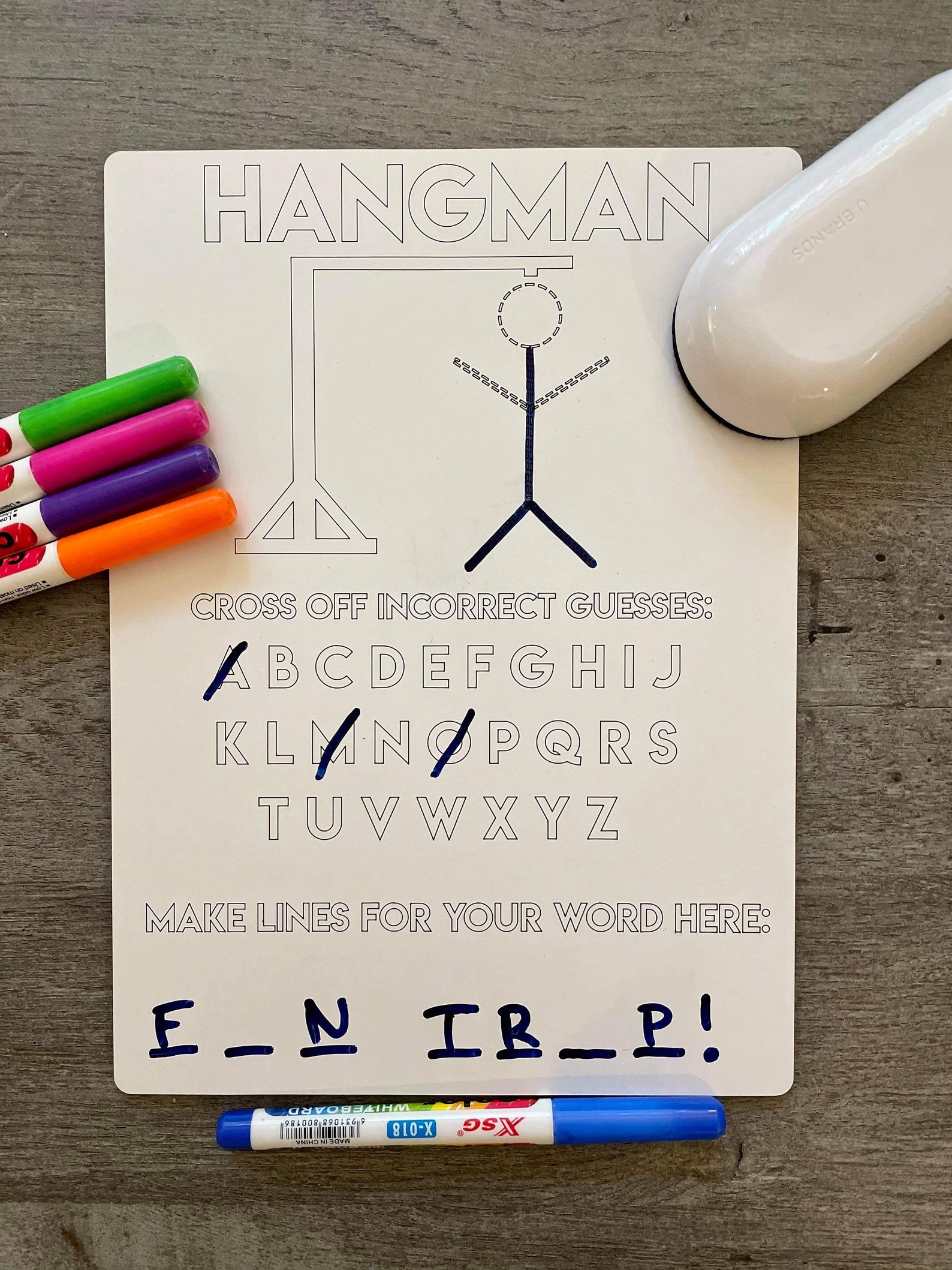Hangman Dry Erase Reusable board SVG Kids game Laser Cut Etsy