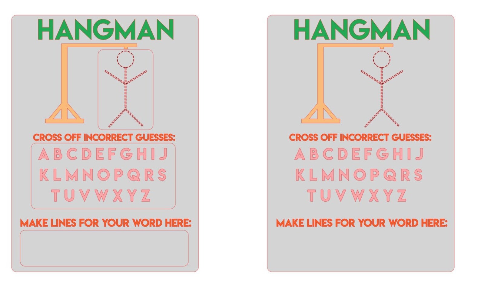 Hangman Dry Erase Reusable board SVG Kids game Laser Cut Etsy