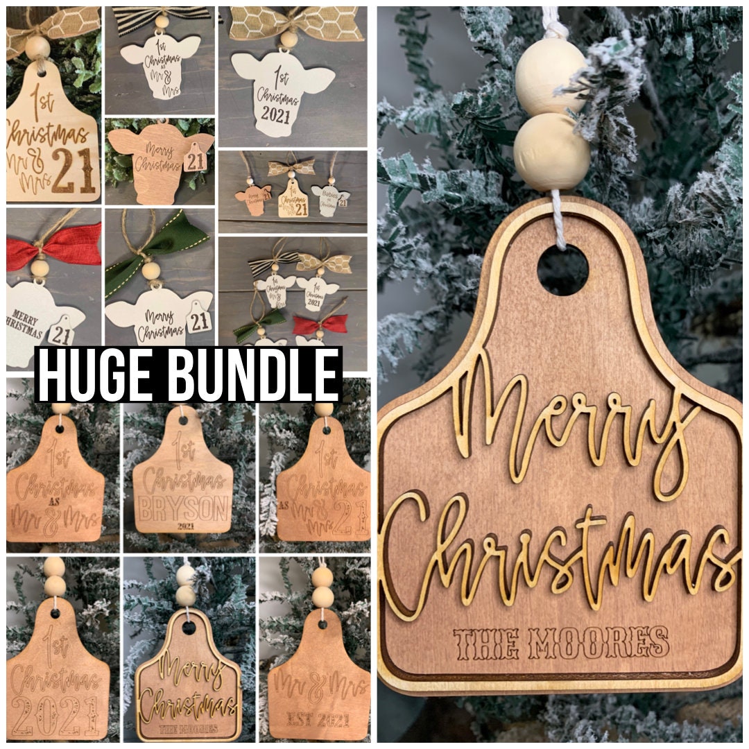 Cow Tag Cow Personalized Christmas Ornament laser ready SvG | Holiday Laser File | Wood Laser digital download SvG | 1st Christmas