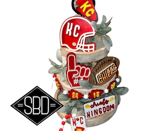 Football Tier Tray decor| Kansas City Decor | Kansas City Decor | Paint Kits | Finished Chiefs Decor | Chiefs Decor | Chiefs Football