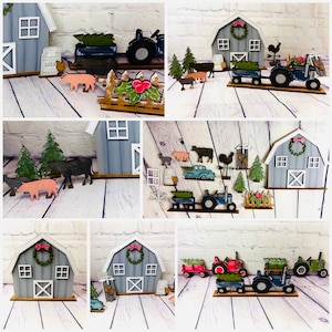 Granja de Navidad SVG / Niñera de estante de granja Decoración SVG / Archivo láser de granja / Archivo de kit de pintura de granja / Tractor de granero / archivo Glowforge
