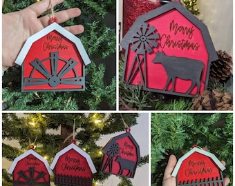 Barn Personalized Christmas Ornament for glowforge laser ready SvG | Holiday Laser File |Laser digital download SvG | glowforge file