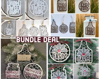 Farmhouse Chicken wire Christmas Ornament Sayings laser ready SvG | Holiday Laser File | Wood Laser digital download SvG | milk can cow tag
